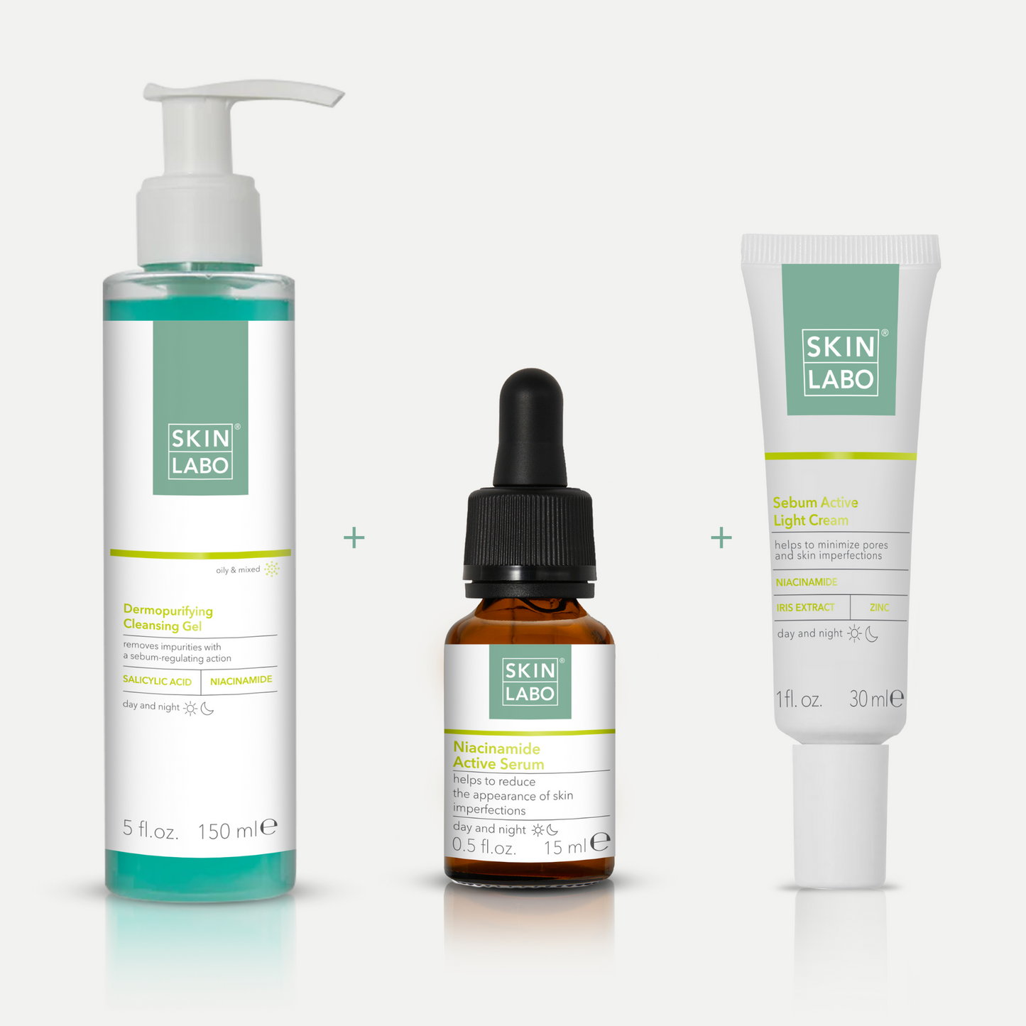 Gel de Limpeza Dermopurificante+ Sérum Ativo de Niacinamida+ Creme Leve Ativo Anti-oleosidade